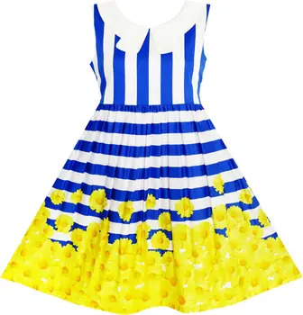 Sunny Fashion Girls Dress Navy Blue Striped Collar School Uniform Cotton 2017 Summer Princess Wedding Party Dresses Size 7-14
