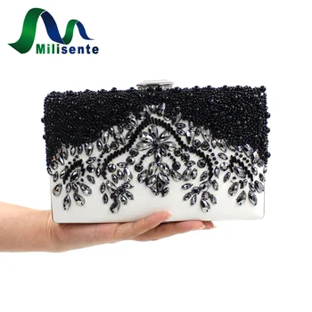 Milisente Women Black Clutch Female Vintage Day Clutches Bag Ladies Beaded Pearl Evening Bags Party Purses
