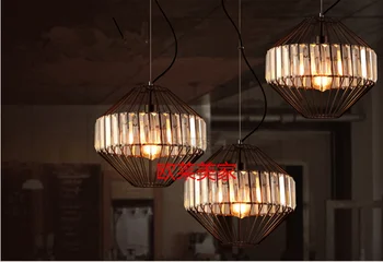 Retro Iron restaurant corridor Ceiling Light cage glass crystal hanging lamp