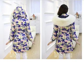 Winter new Korean fashion Women camouflage jacket medium long thick fox fur collar Slim white duck Down jacket S-XXL D2112