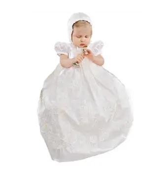 Noble Handmade Infant Baptism Gown Baby Girl Christening Dress White/Ivory Lace Robe 0-24month