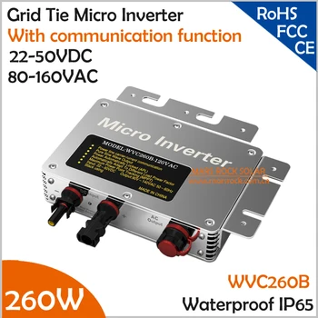 IP65!! 260W Grid Tie Micro Inverter with Communication Function, 22-50VDC to 80-160VAC 47-62.5Hz Pure Sine Wave with MPPT