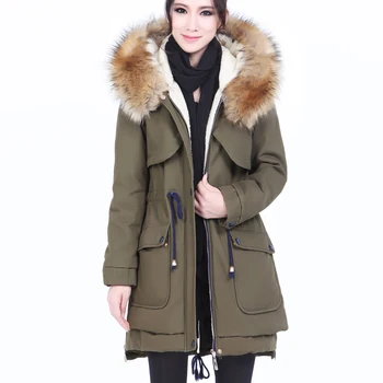 Winter Fur Collar Hooded Thick Warm Cotton-Padded Jacket European Fashion Winter Coats Parka Womens B1711