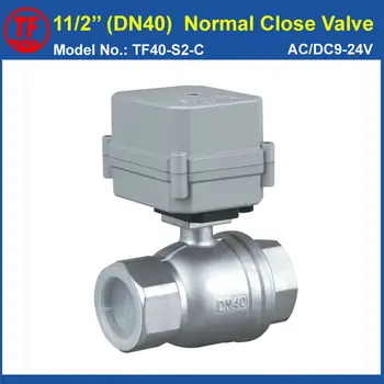 AC/DC9-24V 2 Wires Electric Water Valve, 2-Way Stainless Steel Full Port BSP or NPT 11/2'' DN40 Normal Closed Motorized Valve