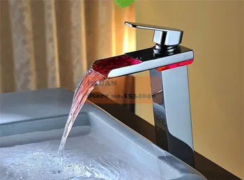 Water power supply electric bathroom undercounter basin hot and cold mixer LED light waterfall tall faucet