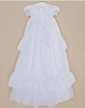 Baby Infant Vestidos Christening Dress Todder Baptism Gown Lace Satin White/Ivory WITH HEADBAND