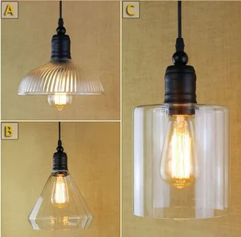 Simple Loft Iron Glass Droplight Industrial Vintage Lighting Pendant Lights For Dining Room Bar Hanging Lamp Lamparas Colgantes
