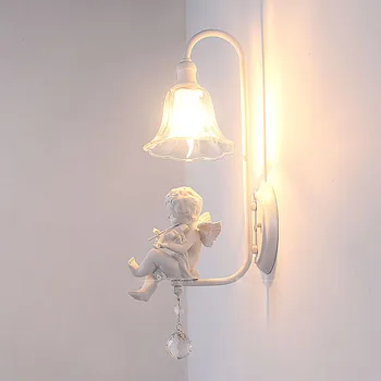 Italian Milan White Resin Baby Angel Bedroom Bedsides Wall Lights Living Room Crystal Wall Lamps Corridor Hallway Wall Sconces