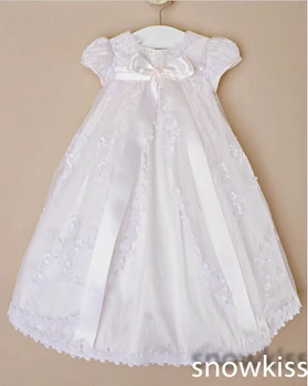 New Baby Infant Girls Christening Dress Baptism Gown White Ivory Lace Satin Sash 0-24month With Bonnet