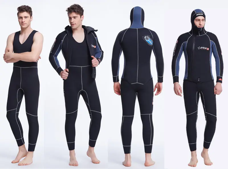 5mm Mens 2-Piece Sleeveless Wetsuit Hooded Diving Suit Watersports Surf Sailing WDS-4133