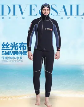 5mm Mens 2-Piece Sleeveless Wetsuit Hooded Diving Suit Watersports Surf Sailing WDS-4133