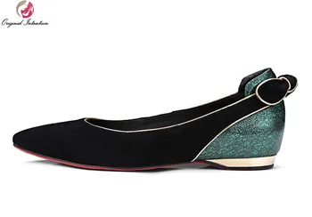 Original Intention 2017 Gorgeous Women Flats Elegant Pointed Toe Causal Flats Black and Green Shoes Woman US Size 4-10