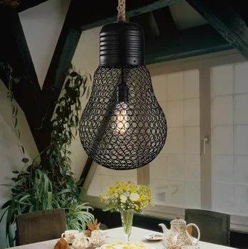 Loft Style Hemp Rope Bulb Mesh Droplight Edison Vintage Pendant Light Fixtures For Dining Room Hanging Lamp Indoor Lighting
