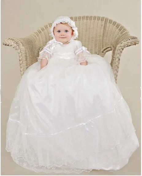 Heirloom Infant Vestidos Baby Girl Christening Dress Todder Girls Baptism Gown Lace Applique Robe White/Ivory 0-24month