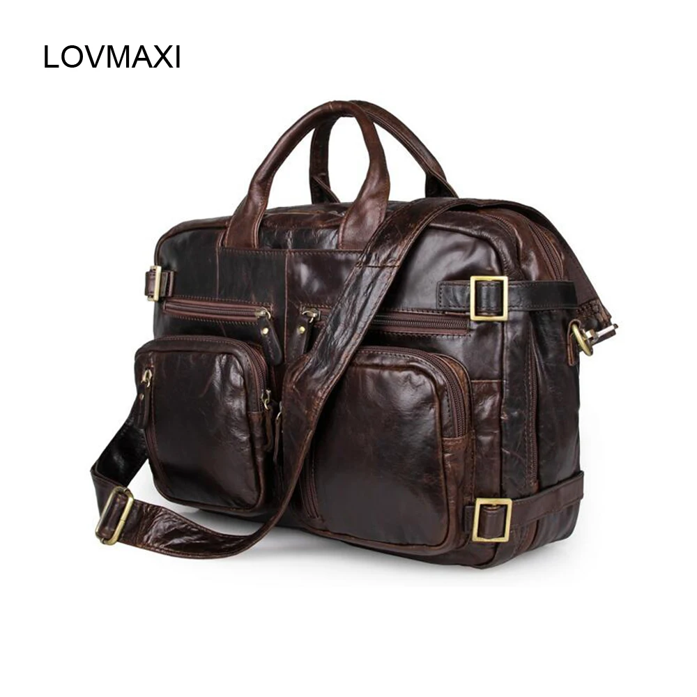 LOVMAXI Large Man Laptop Bag Men's Briefcases Genuine Leather Handbags Oil Leather Male Messenger Bag Multi-function Travel Bags