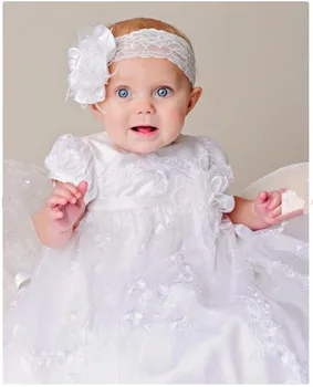 2016 Noble Vestidos Baby Girl Christening Dress Todder Baptism Gown Lace Applique Robe White/Ivory 0-24month