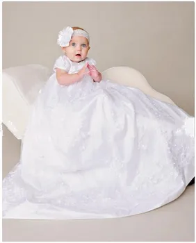 2016 Noble Vestidos Baby Girl Christening Dress Todder Baptism Gown Lace Applique Robe White/Ivory 0-24month