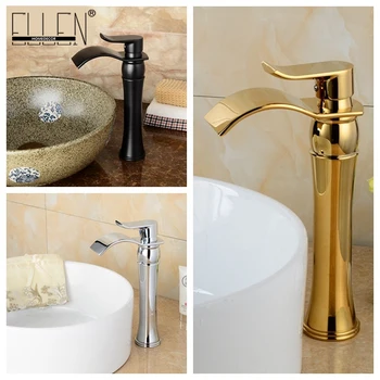 Tall bathroom waterfall wash basin faucet chrome oil rubbed bronze gold finish sink tap bend spout mixer