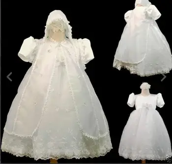 New Todder Baby Infant Christening Gowns Baptism Lace Princess First Communion Dresses WITH BONNET Sash 0-24month