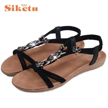 Women Sandals Shoes Top Quality Flat Shoes Beaded Bohemia Leisure Lady Peep-Toe Outdoor Sandals Sandalias 17May3