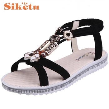 Women Sandals Shoes Top Quality Ladies Summer Flat Strappy Low Heel Wedge Ankle Shoes Beach Sandalias 17May1