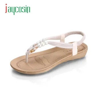 Jaycosin Elegacne Women Flat Shoes Beaded Bohemia Leisure Lady Sandals Peep-Toe Flip Flops Shoes New 17Apr10 Dropshipping