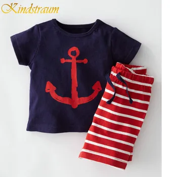 Kindstraum 2017 New Casual Boys Clothing Set Cotton Summer Kids Beach Clothes Striped Shorts Pant Sports Suit for Children,MC404