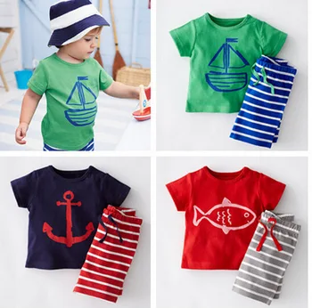 Kindstraum 2017 New Casual Boys Clothing Set Cotton Summer Kids Beach Clothes Striped Shorts Pant Sports Suit for Children,MC404