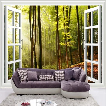 Latest HD Outside The Window Sunshine Forest Photo Mural 3D Stereo Nature Wallpaper Living Room Cafe Backdrop Wall Classic Decor