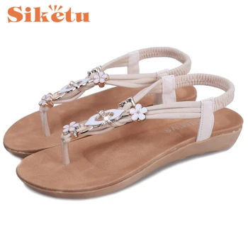 Women Sandals Shoes Top Quality Flat Shoes Sequin Bohemia Leisure Lady Peep-Toe Flip Flops Shoes Sandalias 17May3