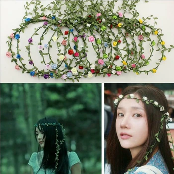Korean Wreath Flower Crown Wedding Garland Headband Women Forehead Hair Accessories Beach Holiday Party Photo Hair Band Hairband