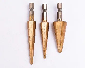 3 Pcs/set Titanium Coated HSS Step Cone Drill Bits for Metal 3/16-1/2'' ,1/4-3/4'', 1/8-1/2''  Wood Drilling