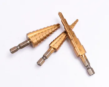3 Pcs/set Titanium Coated HSS Step Cone Drill Bits for Metal 3/16-1/2'' ,1/4-3/4'', 1/8-1/2''  Wood Drilling