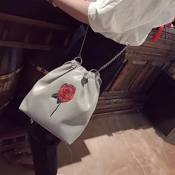 New Arriving Women PU Leather Shoulder Bag Floral Printing Drawstring Messenger Crossbody Bags Fashion Ladies Tote Handbag