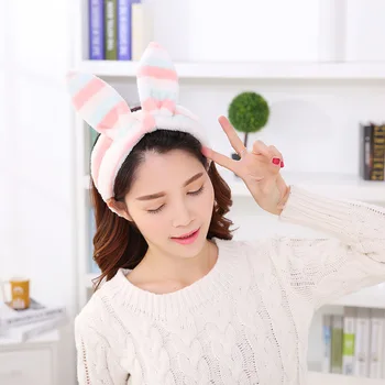Korean Super Adorable Pink Dot Hairband Flannel Cute Girls Makeup Stage Headband Rabbit Ear Thickened Headbands Hair Accessories