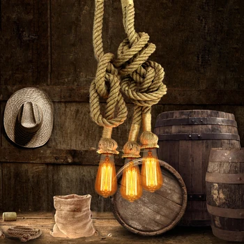 Creative Pendant Lights Edison Bulb Vintage Rope Pendant Lamp Vintage Lamp American Style Industrial Lighting For Living Room