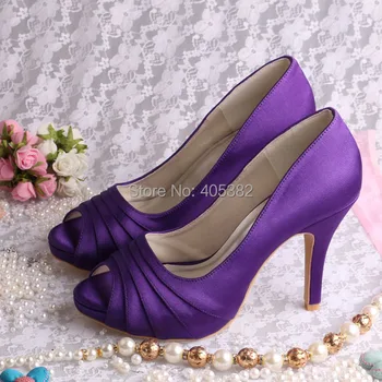 Wedopus MW1491 Women Purple Satin High Heel Bridal Wedding Shoes Peep Toe in Summer