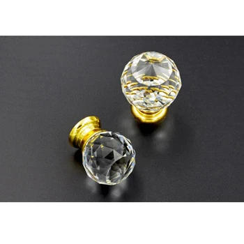 10pcs/lot Round 30mm gold base clear crystal sparkle door kids dresser drawer cabinet knobs and handles pulls Gate Knob