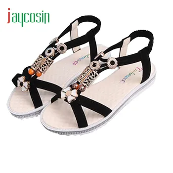 Jaycosin Elegance New Ladies Summer Sandals Women Flat Strappy Low Heel Wedge Ankle Shoes Beach 17Apr19 Dropshipping