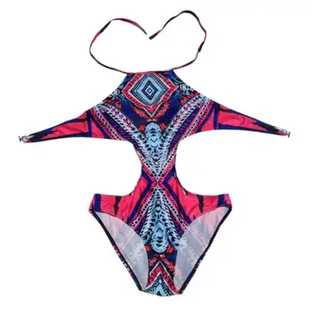 Women One Piece SwimSuit Totem Printed Swimwear Bathing Suit Bodysuit High Neck Monokini Beachwear High Neck Trikini