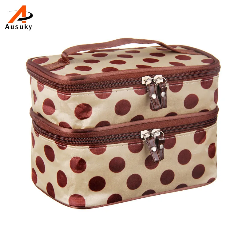 Double Layer Cosmetic Box New Female Dot Cosmetic Bag Women's Large Capacity Storage Handbag Travel Toiletry Makeup Bag 30