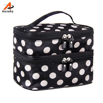 Double Layer Cosmetic Box New Female Dot Cosmetic Bag Women's Large Capacity Storage Handbag Travel Toiletry Makeup Bag 30