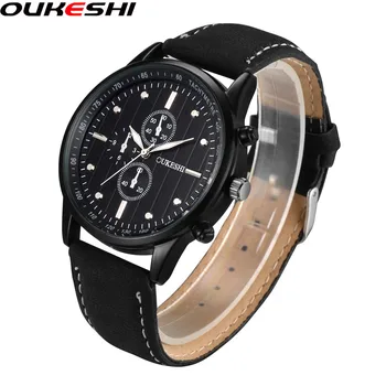 OUKESHI Brand Fashion Men Sports Watch Casual Leather Military Watch Male Waterproof Quartz Wristwatch Relogio Reloj Mujer Gift