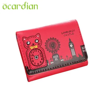 Hot Women Cat Clock Hasp Coin Purse Short Wallet Card Holders Handbag HOT 17Mar13