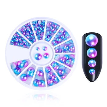 Mixed Size Semi-circle Pearl Bead 3D Nail Decoration Blue White Gradient Flat Bottom DIY Phone Accessories Nail Decorations
