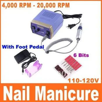 Electric Nail Manicure Set Drill Pedicure Glazing Machine 6 Bits 4000-20000 RPM 110-120V 50Hz 10W, With Foot Pedal