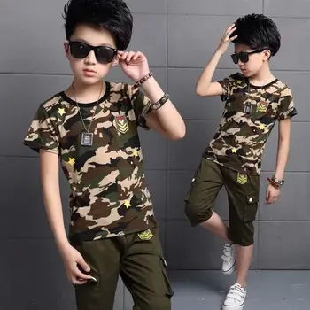2016 Kids Boy CAMOUFLAGE suit with short sleeves Summer Boys Clothes Set T-shirts + Shorts Pants 2pcs Children's sports Jackets