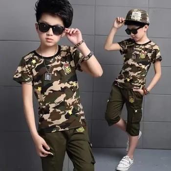 2016 Kids Boy CAMOUFLAGE suit with short sleeves Summer Boys Clothes Set T-shirts + Shorts Pants 2pcs Children's sports Jackets