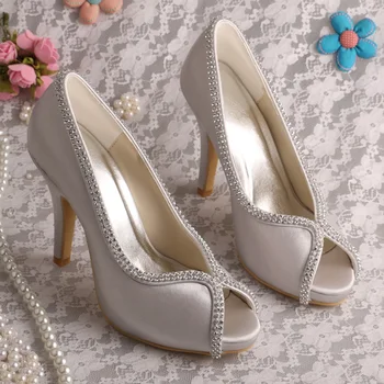 Wedopus 16 Colors Black Satin Wedding Rhinestone Shoes Open Toe High Heels Large Size 42