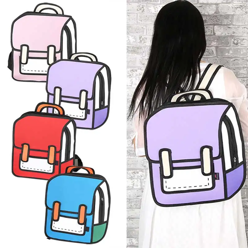 Women Funny Bag Cartoon Package 3D Three-dimensional Bag 2D Backpack New Fashion Popular